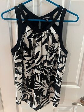 Express Black and White Floral Tank Top